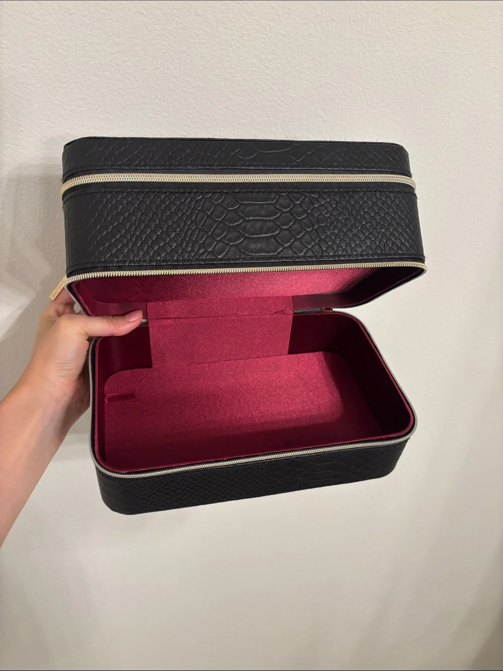 Lancôme Black Textured Cosmetic Bag with Gold Zippers